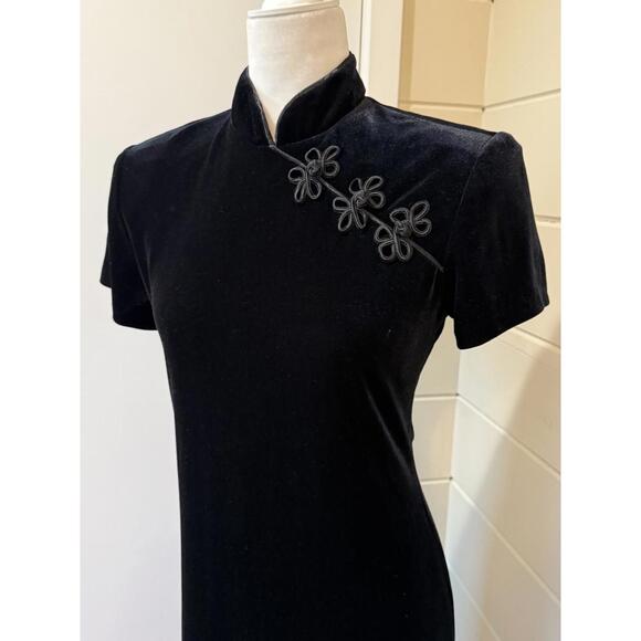 VTG JESSICA HOWARD Black Velvet Dress Mandarin Collar Y2K Whimsigoth Regal Sz S - Picture 1 of 9